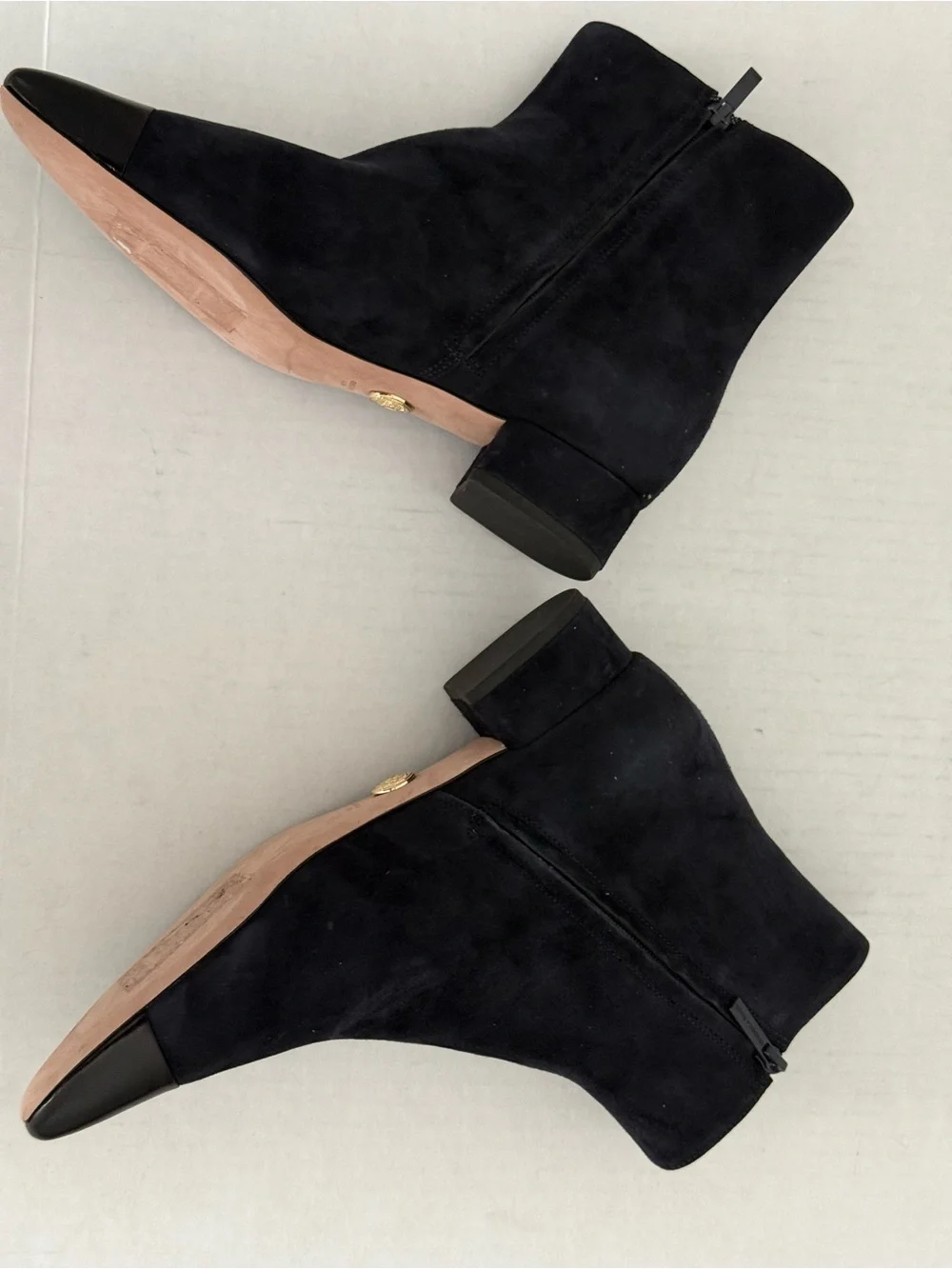 Veronica Beard Navy Suede Ankle Boots with Black Cap Toe Size 9.5